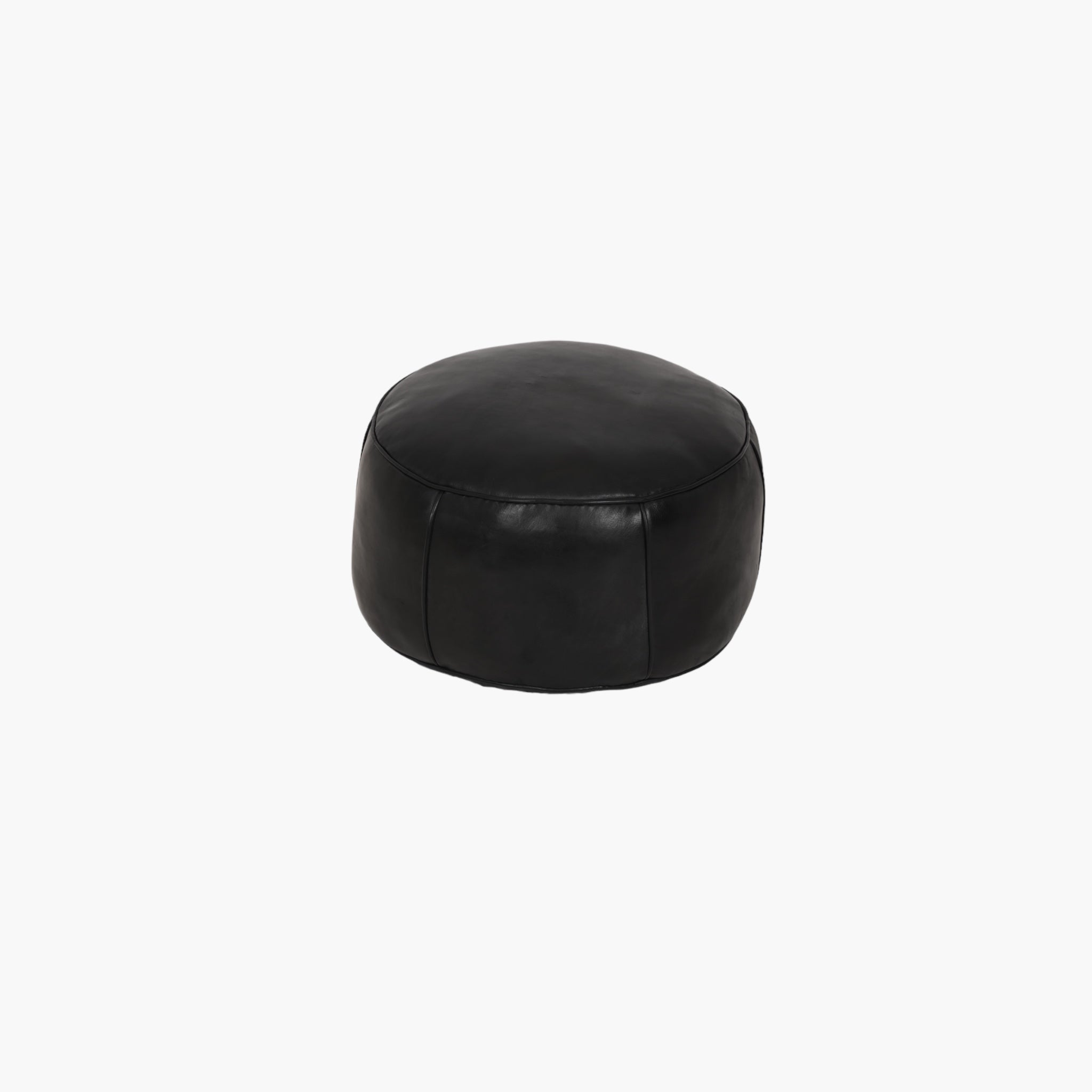 Læder puf i runde form sort farve PR 50